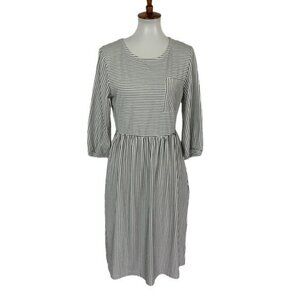 Merokeety Dress Large Striped Black White Casual Comfy Everyday Style
